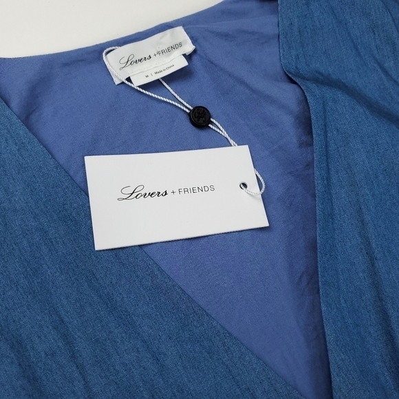 New Lovers + Friends  Viscose Chambray Blue Belted Wrap Dress Size M - Picture 7 of 13